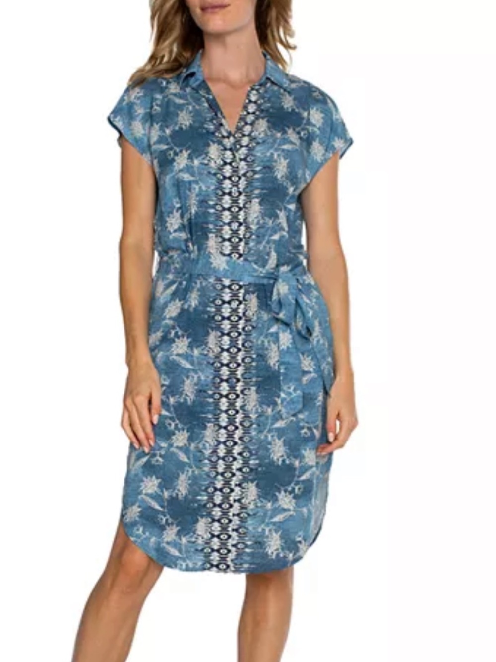 Liverpool Belted Blue Floral Shirt Dress, size Small